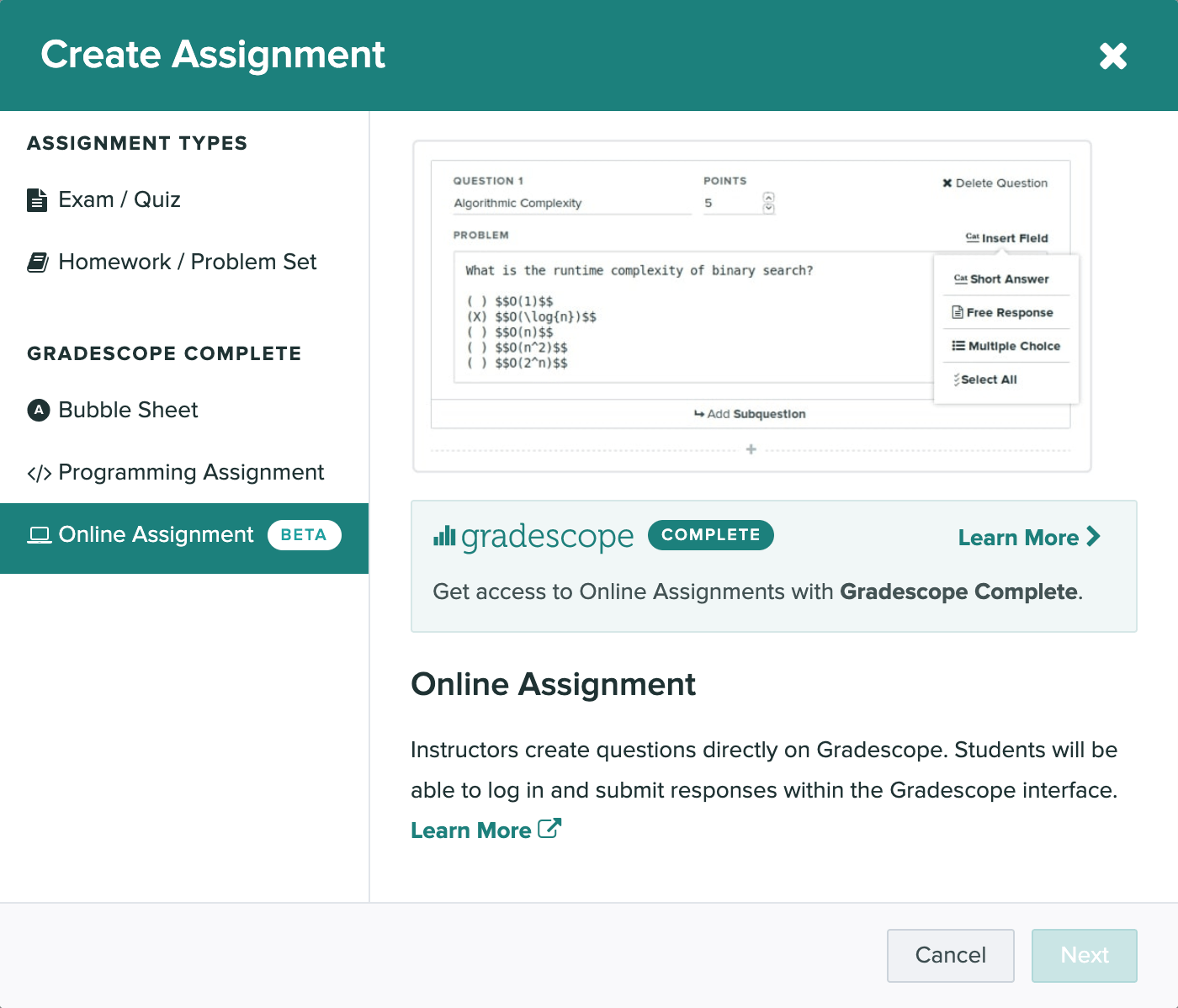 gradescope online assignments